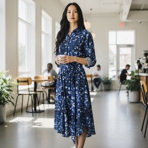 The Limited Blue Textured Dot Shirt Dress – Size 14 NWT